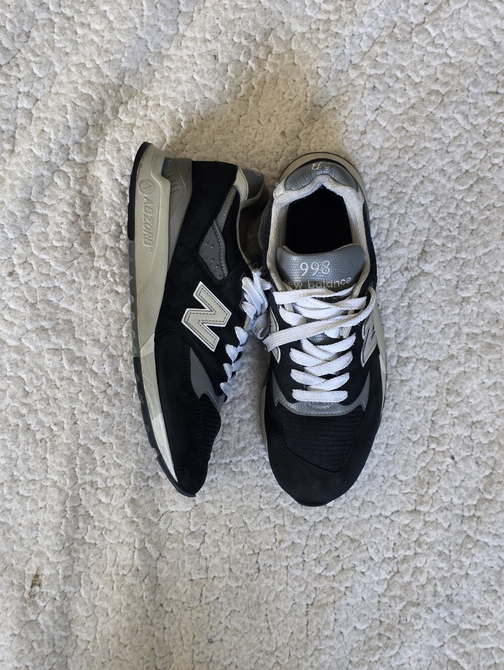 New Balance 998 Made in USA Mens 7.5 Black Silver Suede Running Shoes M998BL